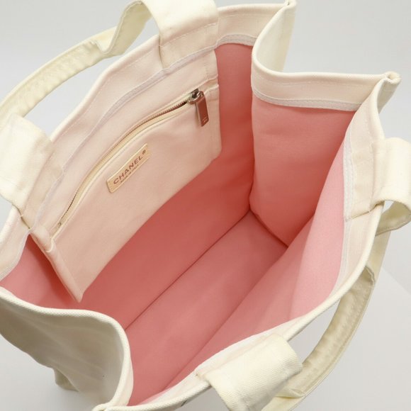 CHANEL Coco Mark Tote Bag Large Shoulder Canvas Ivory 6069 - Picture 6 of 8